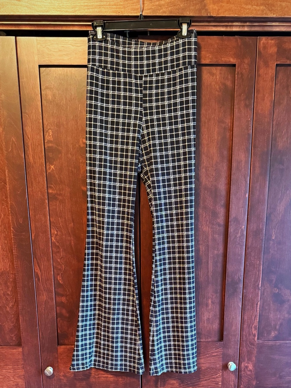 No Boundaries Black & White Plaid Flare Pants